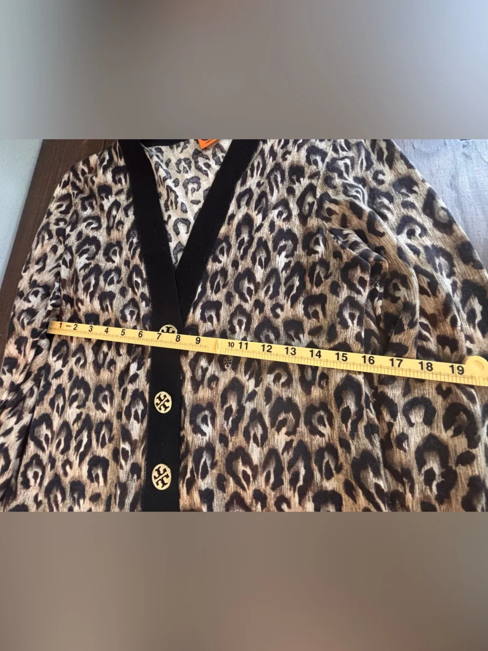 Tory Burch Leopard Print Cardigan Gold Logo Buttons Size M